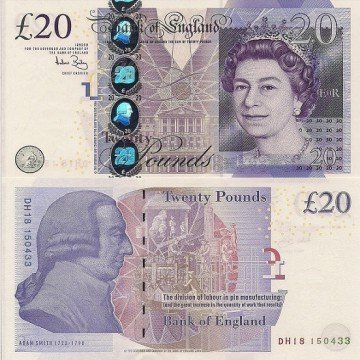 Counterfeit 20 British Pounds