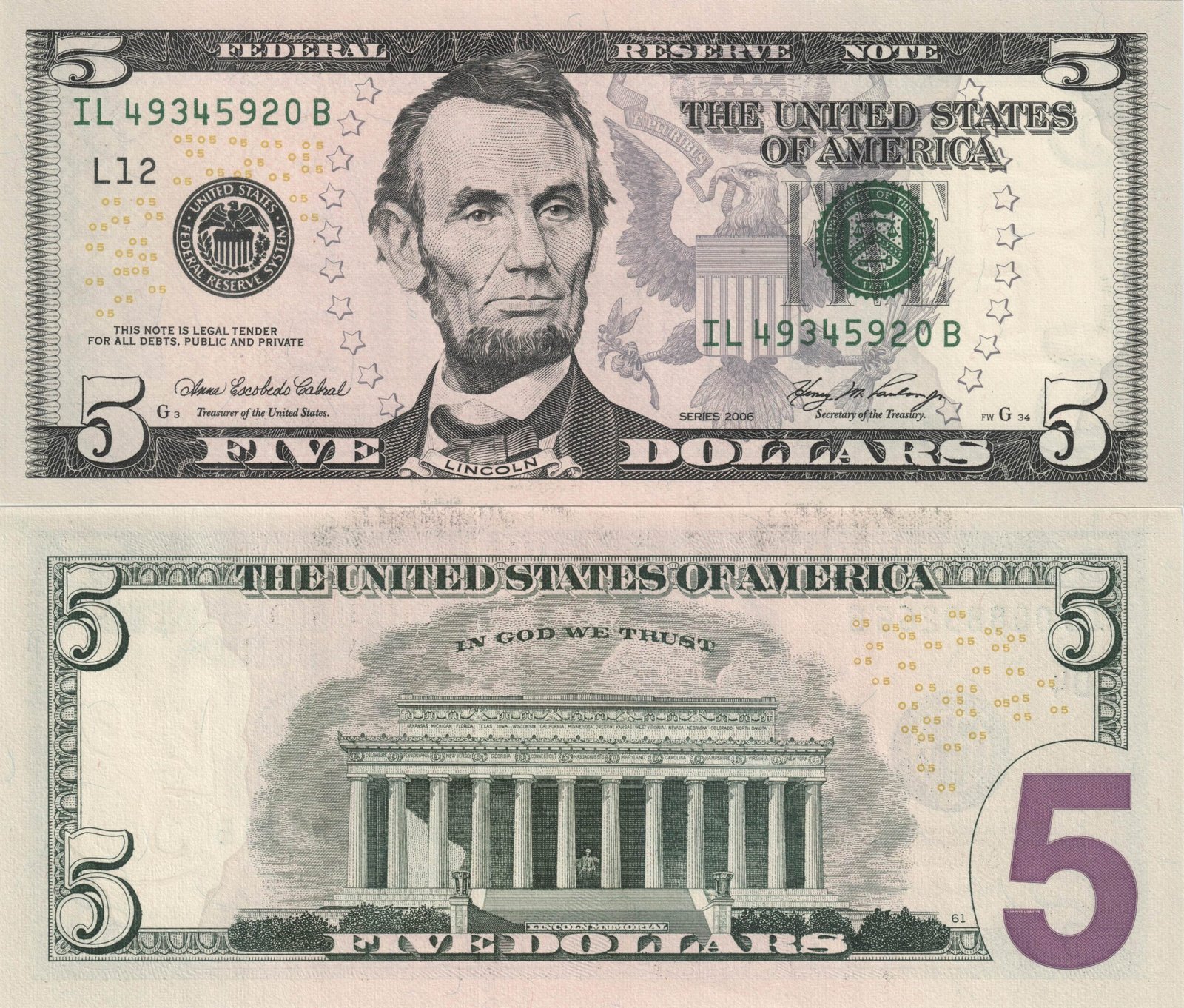 Counterfeit USD $5 Banknotes